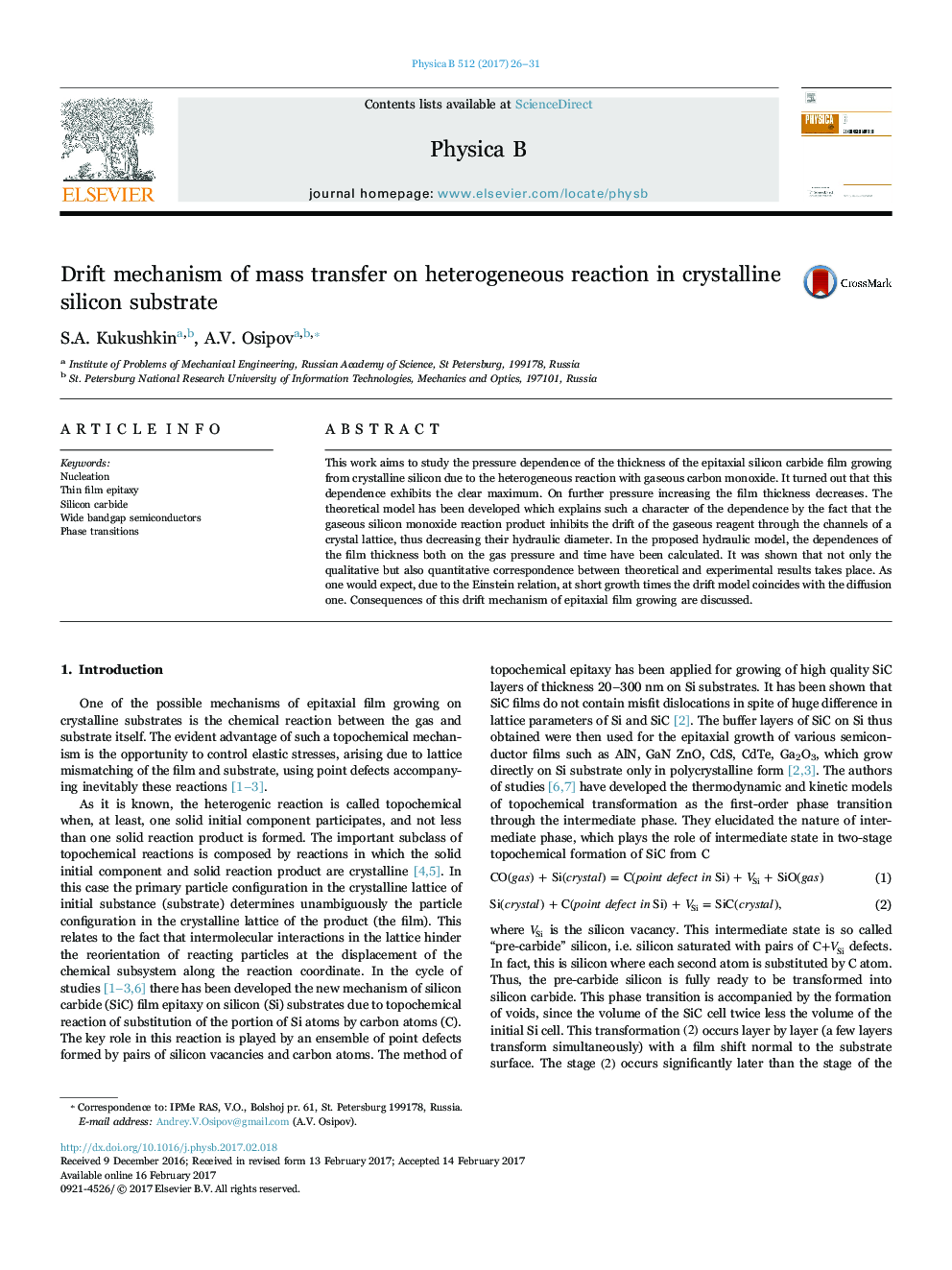 Drift mechanism of mass transfer on heterogeneous reaction in crystalline silicon substrate