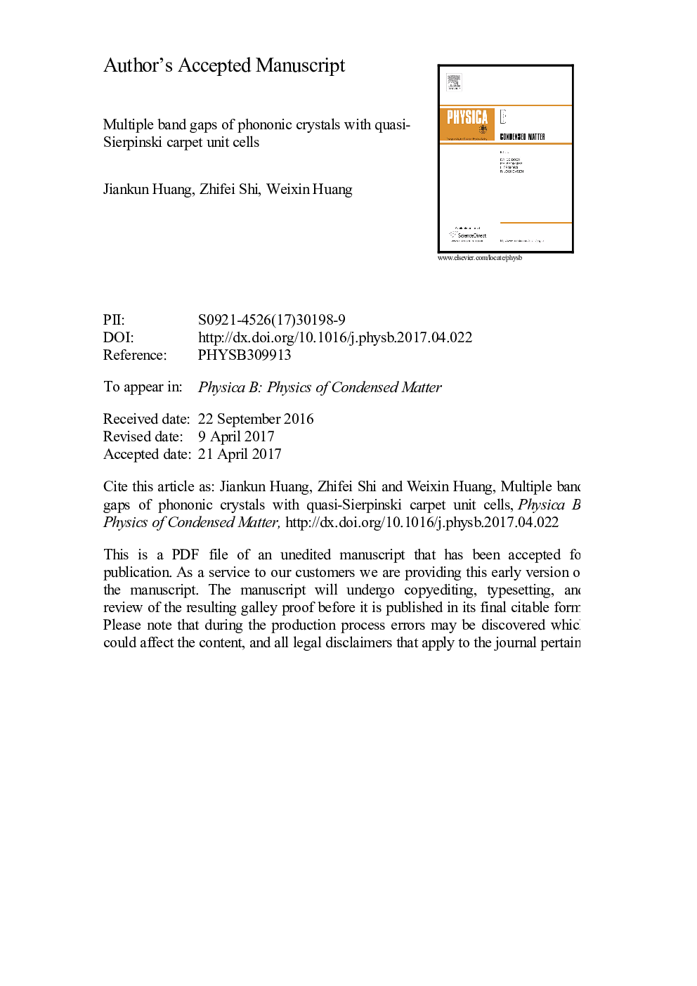 Multiple band gaps of phononic crystals with quasi-Sierpinski carpet unit cells