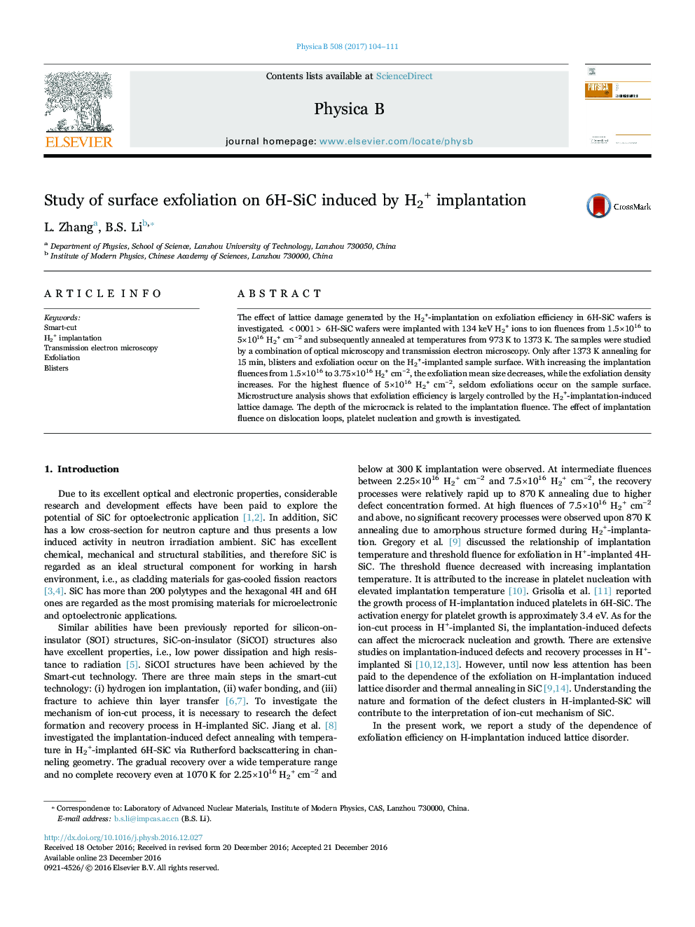 Study of surface exfoliation on 6H-SiC induced by H2+ implantation