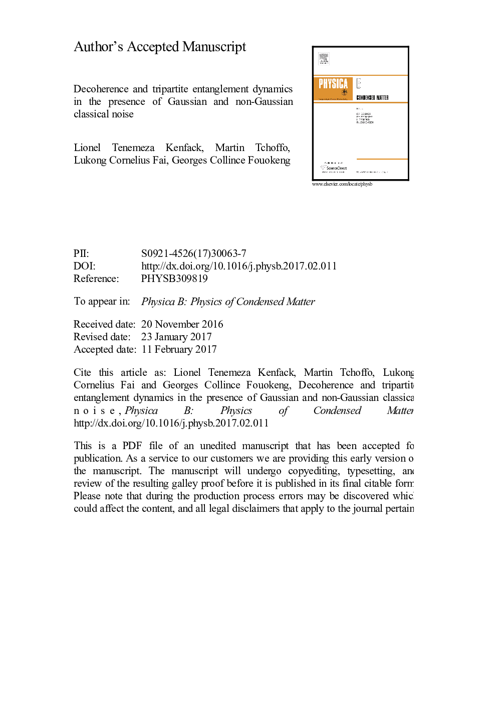 Decoherence and tripartite entanglement dynamics in the presence of Gaussian and non-Gaussian classical noise