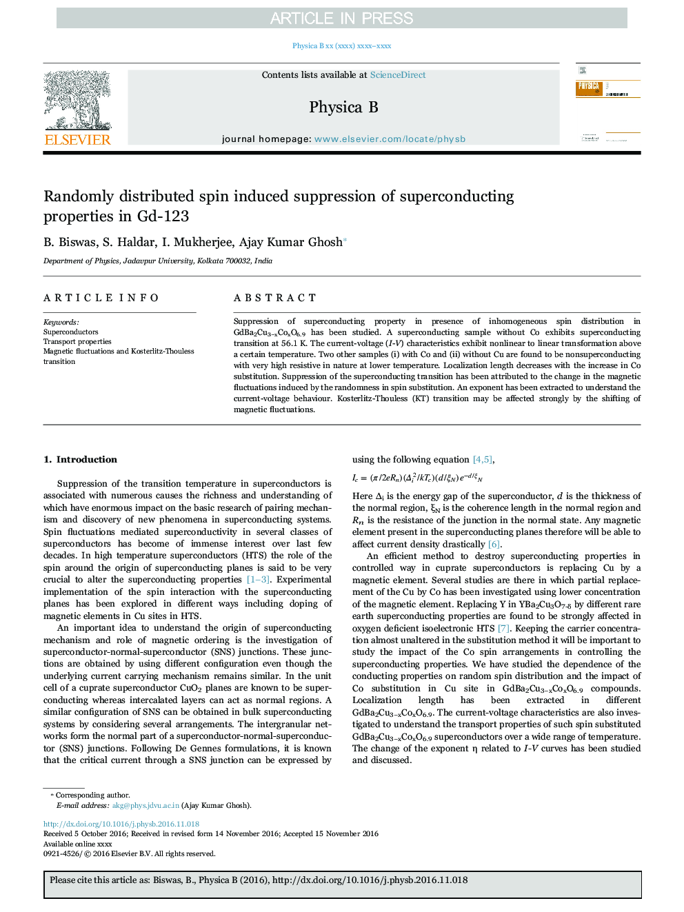 Randomly distributed spin induced suppression of superconducting properties in Gd-123