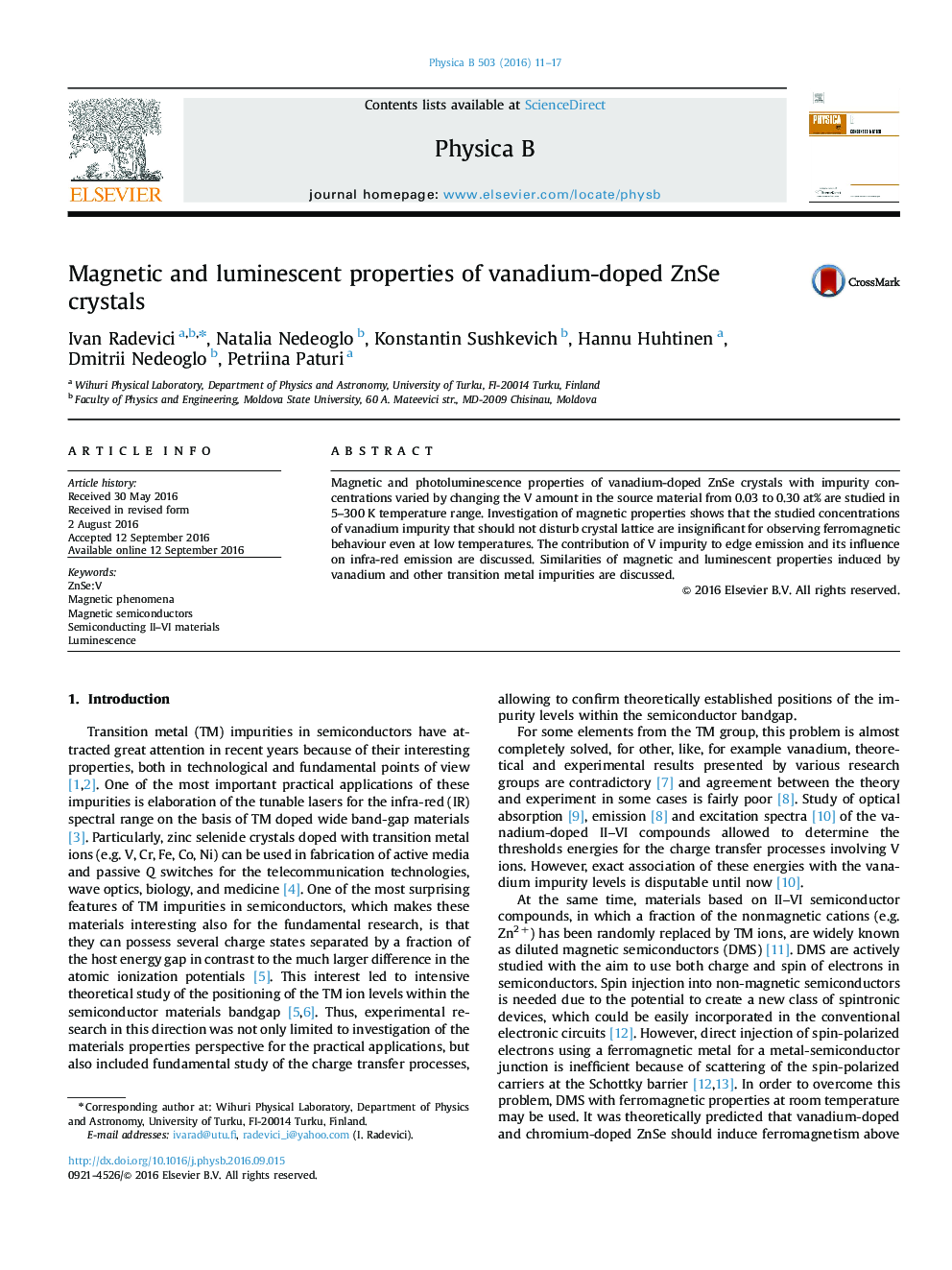 Magnetic and luminescent properties of vanadium-doped ZnSe crystals