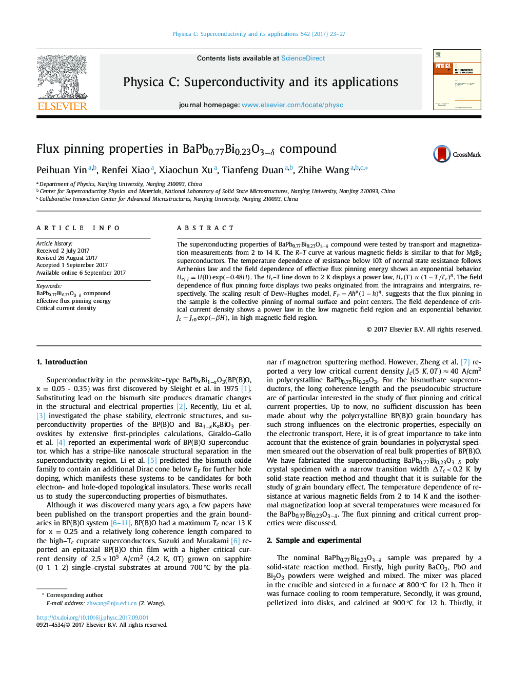 Flux pinning properties in BaPb0.77Bi0.23O3âÎ´ compound