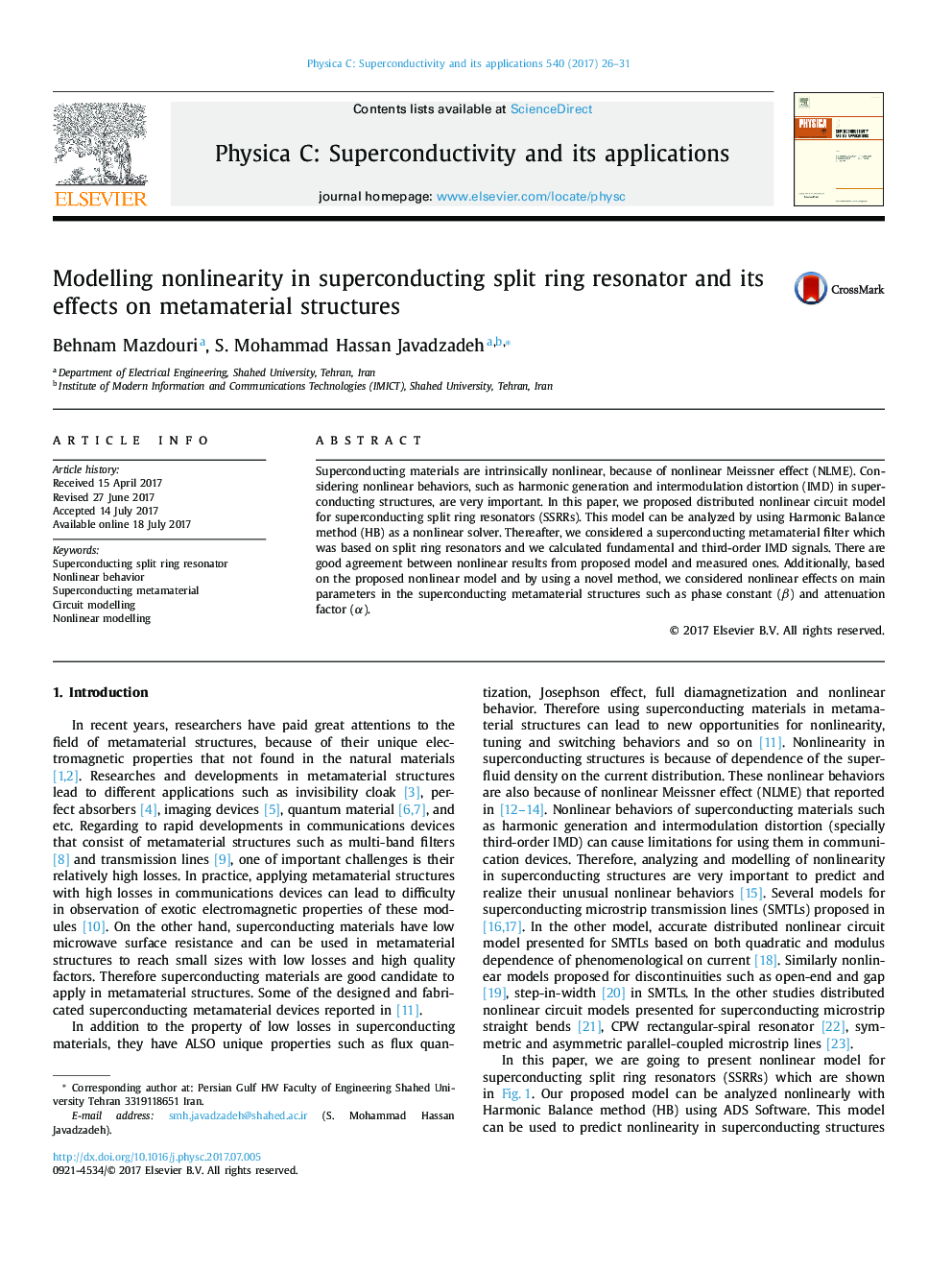 Modelling nonlinearity in superconducting split ring resonator and its effects on metamaterial structures