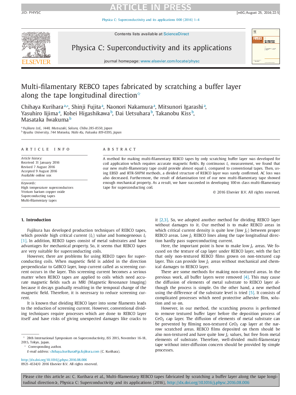 Multi-filamentary REBCO tapes fabricated by scratching a buffer layer along the tape longitudinal direction