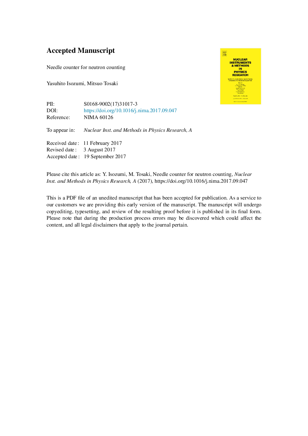 Needle counter for neutron counting