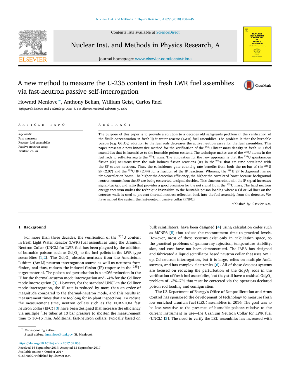 A new method to measure the U-235 content in fresh LWR fuel assemblies via fast-neutron passive self-interrogation