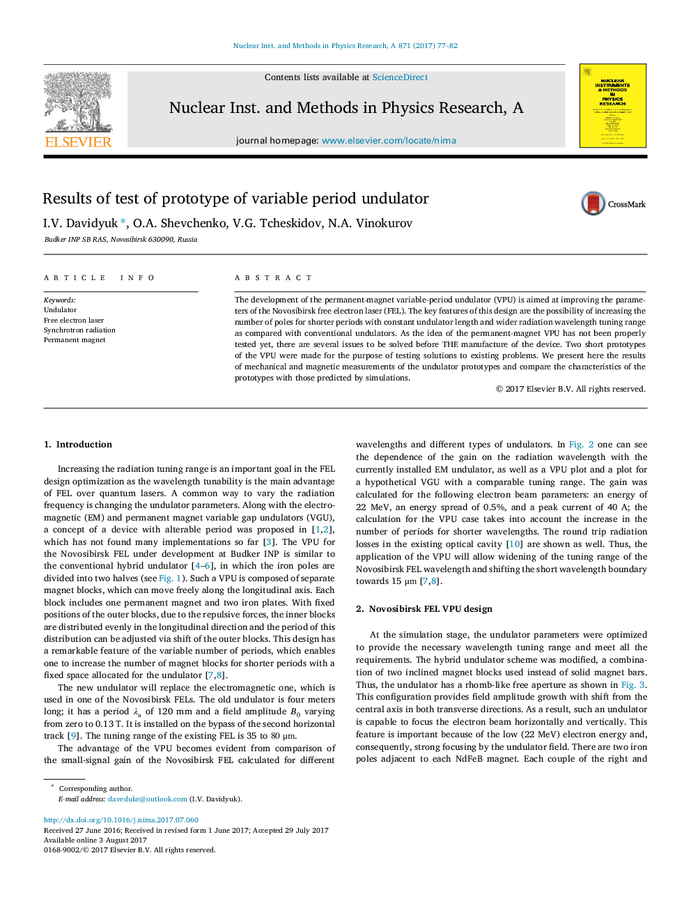 Results of test of prototype of variable period undulator