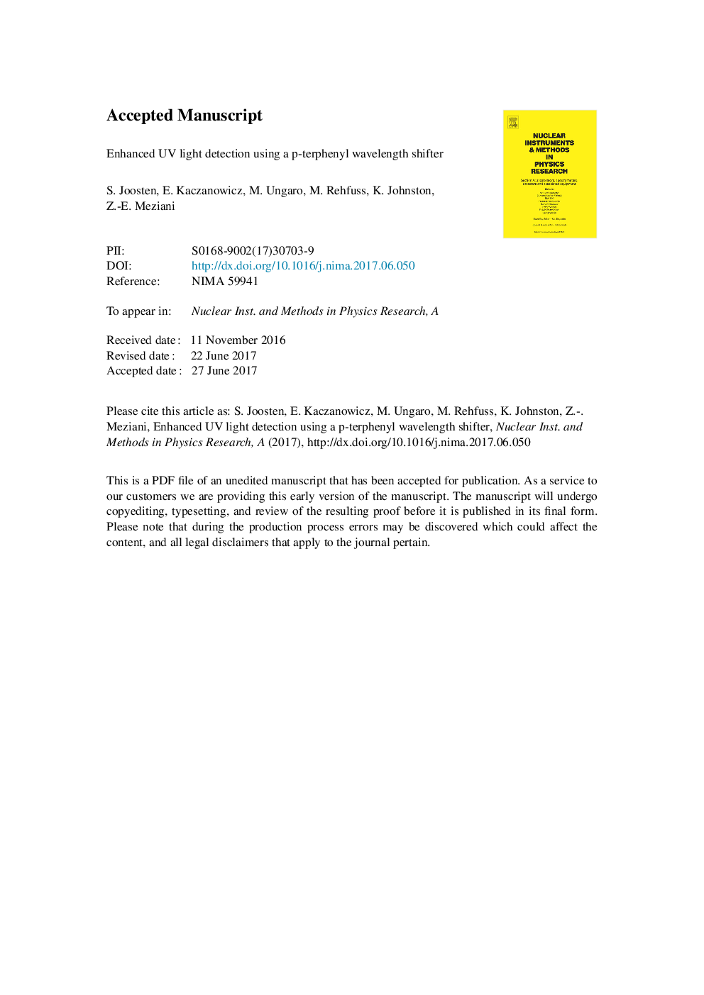 Enhanced UV light detection using a p-terphenyl wavelength shifter