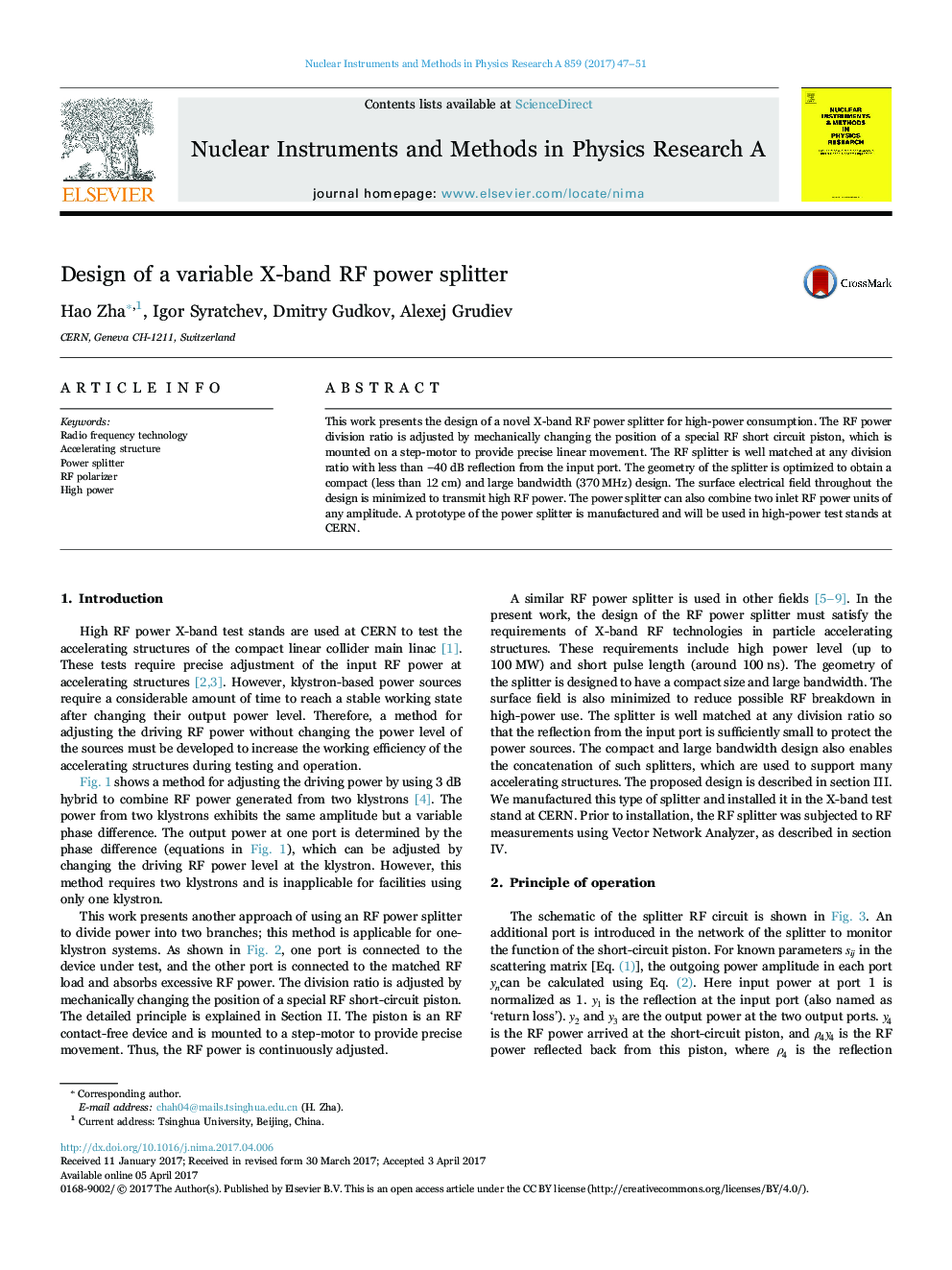 Design of a variable X-band RF power splitter