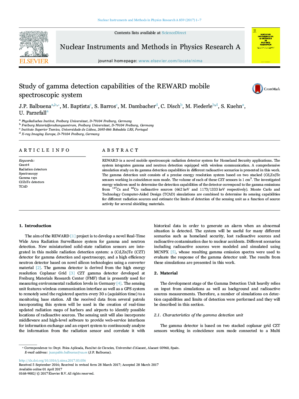 Study of gamma detection capabilities of the REWARD mobile spectroscopic system