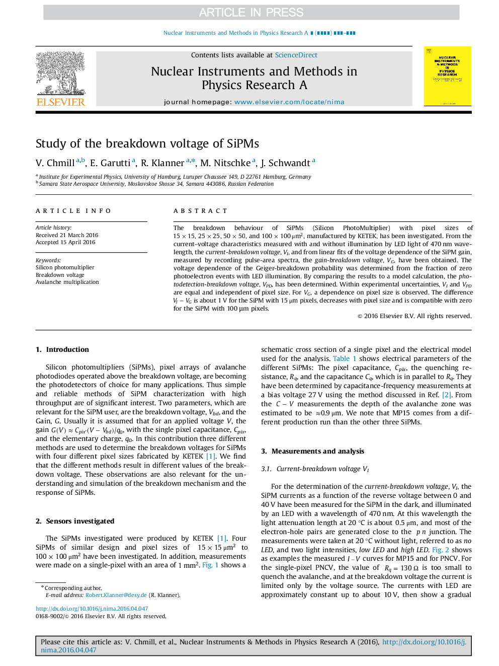 Study of the breakdown voltage of SiPMs