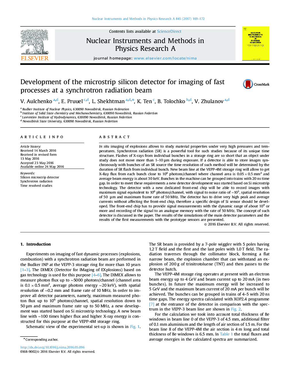 Development of the microstrip silicon detector for imaging of fast processes at a synchrotron radiation beam