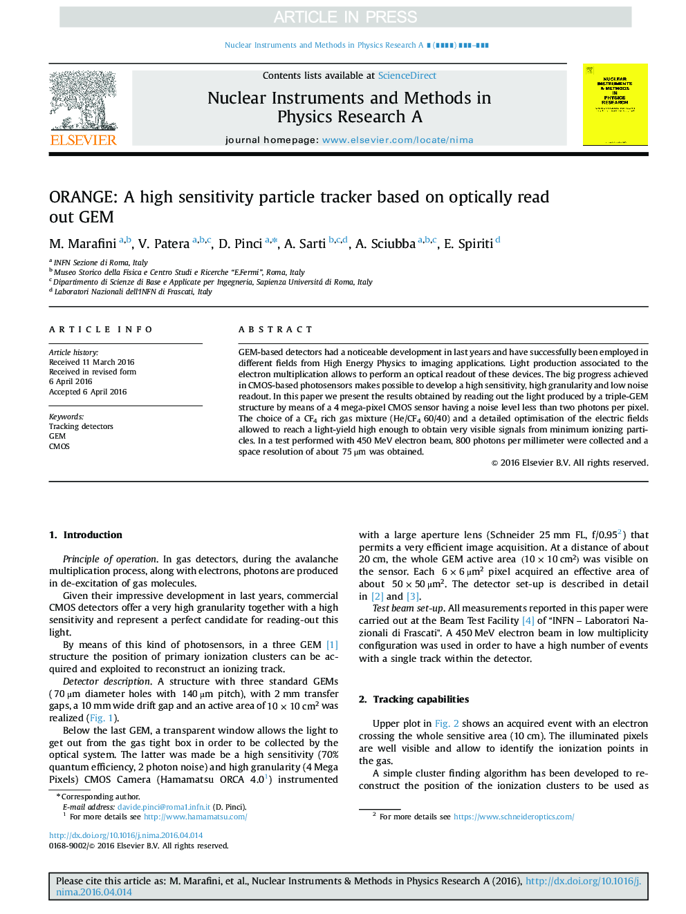 ORANGE: A high sensitivity particle tracker based on optically read out GEM