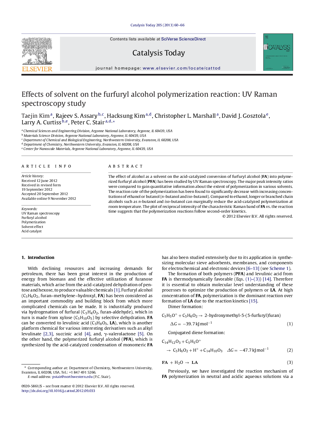 Effects of solvent on the furfuryl alcohol polymerization reaction: UV Raman spectroscopy study