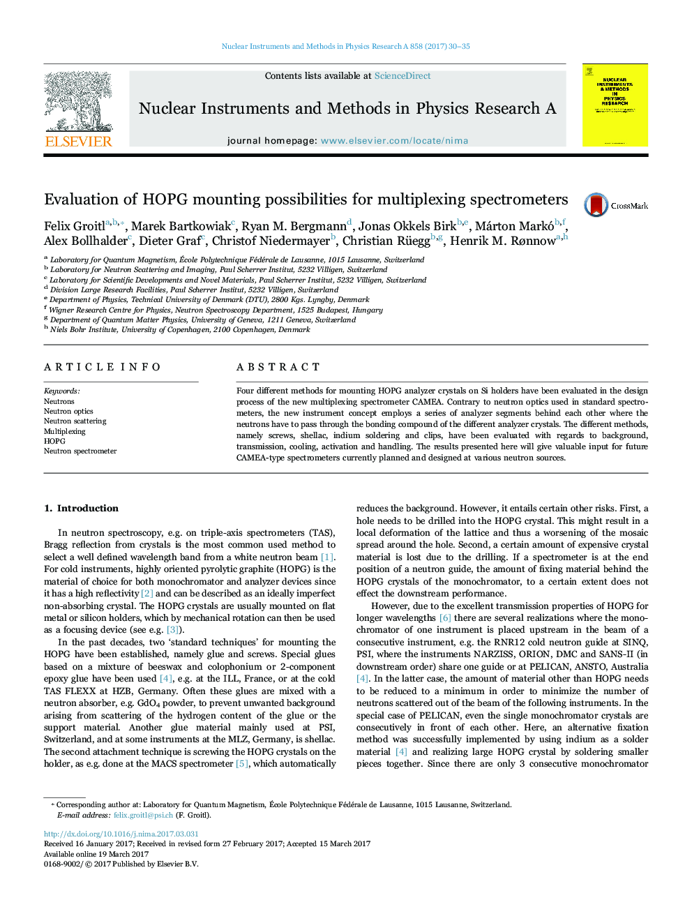 Evaluation of HOPG mounting possibilities for multiplexing spectrometers