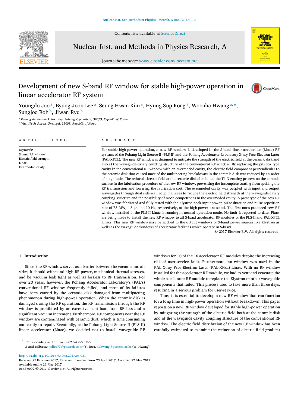 Development of new S-band RF window for stable high-power operation in linear accelerator RF system