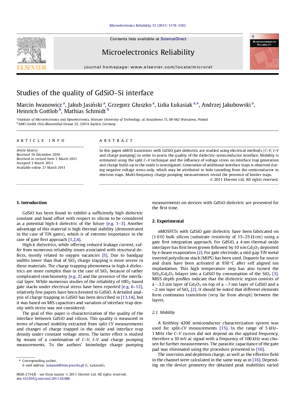 عکس صفحه اول مقاله: Studies of the quality of GdSiO–Si interface Studies of the quality of GdSiO–Si interface
