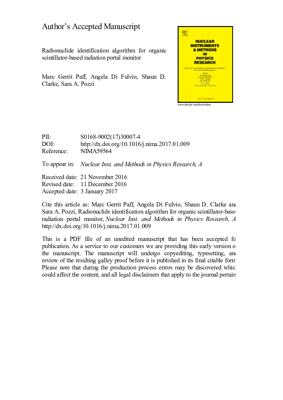 Radionuclide identification algorithm for organic scintillator-based radiation portal monitor