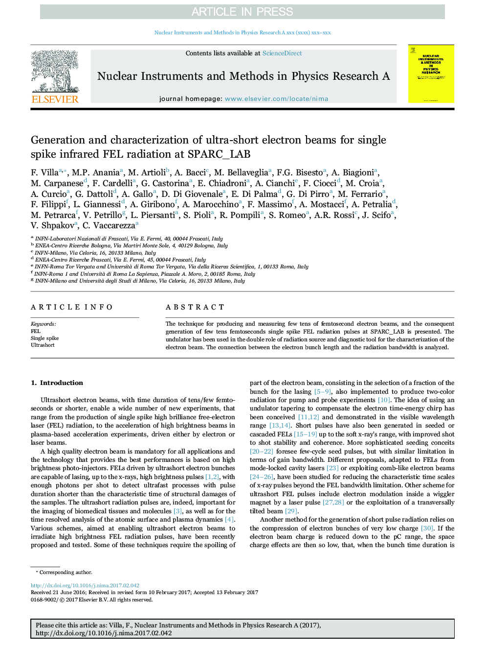 Generation and characterization of ultra-short electron beams for single spike infrared FEL radiation at SPARC_LAB