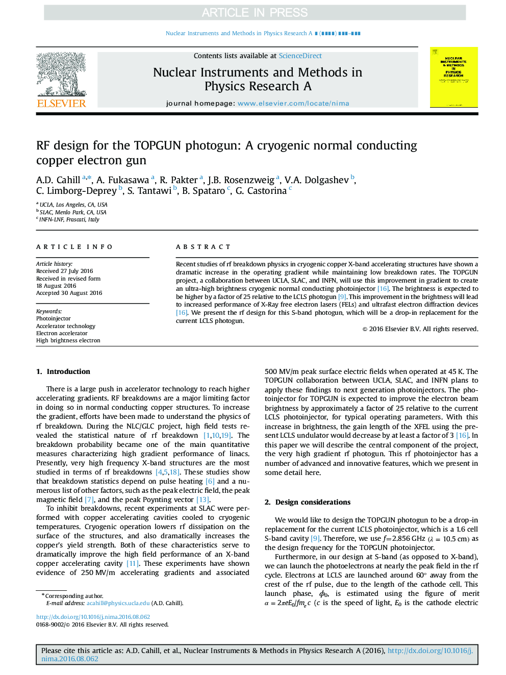 RF design for the TOPGUN photogun: A cryogenic normal conducting copper electron gun