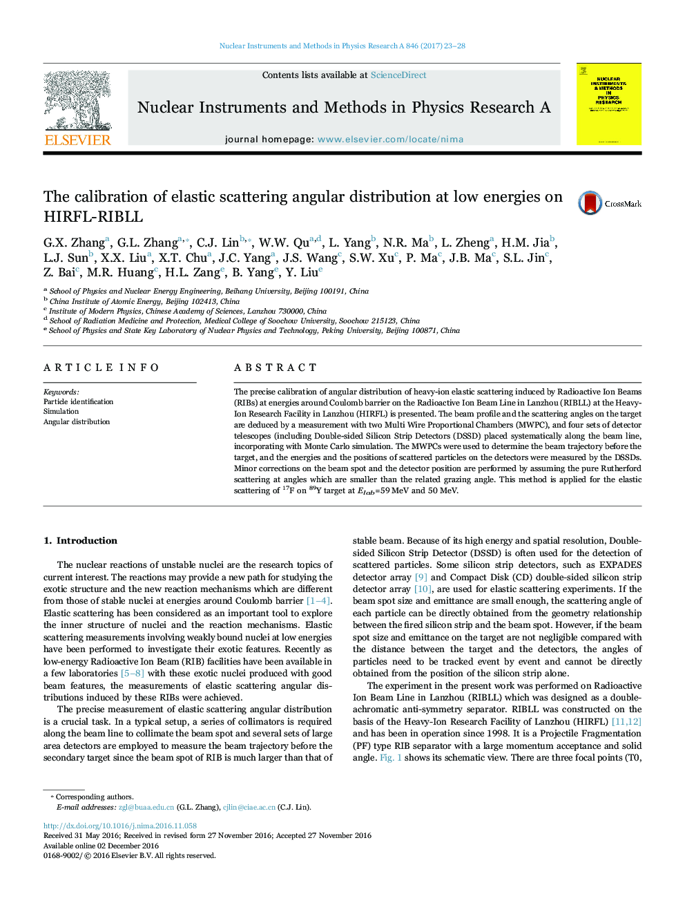 The calibration of elastic scattering angular distribution at low energies on HIRFL-RIBLL