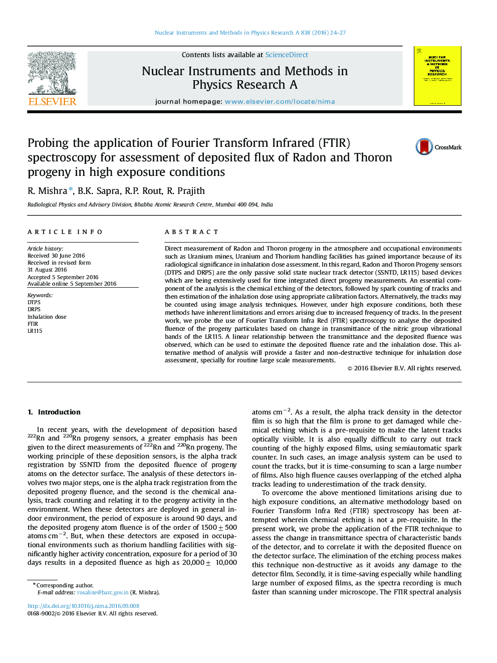 Probing the application of Fourier Transform Infrared (FTIR) spectroscopy for assessment of deposited flux of Radon and Thoron progeny in high exposure conditions