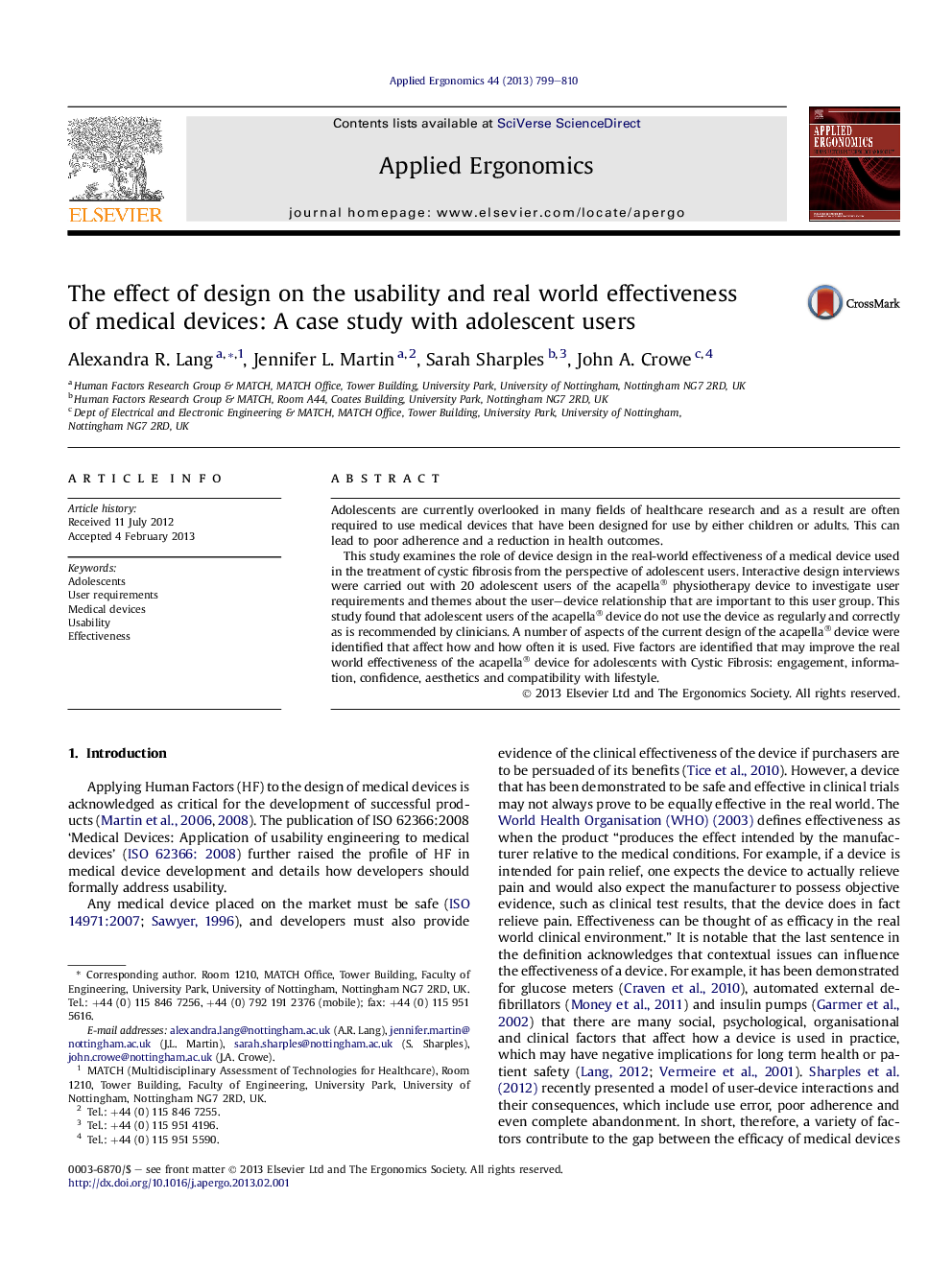 The effect of design on the usability and real world effectiveness of medical devices: A case study with adolescent users