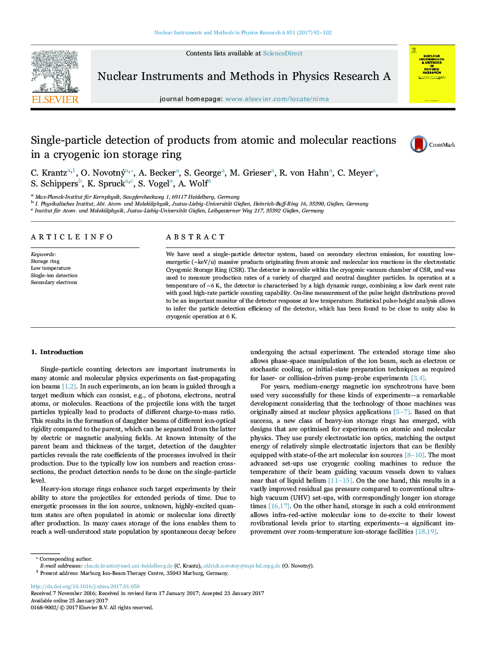 Single-particle detection of products from atomic and molecular reactions in a cryogenic ion storage ring