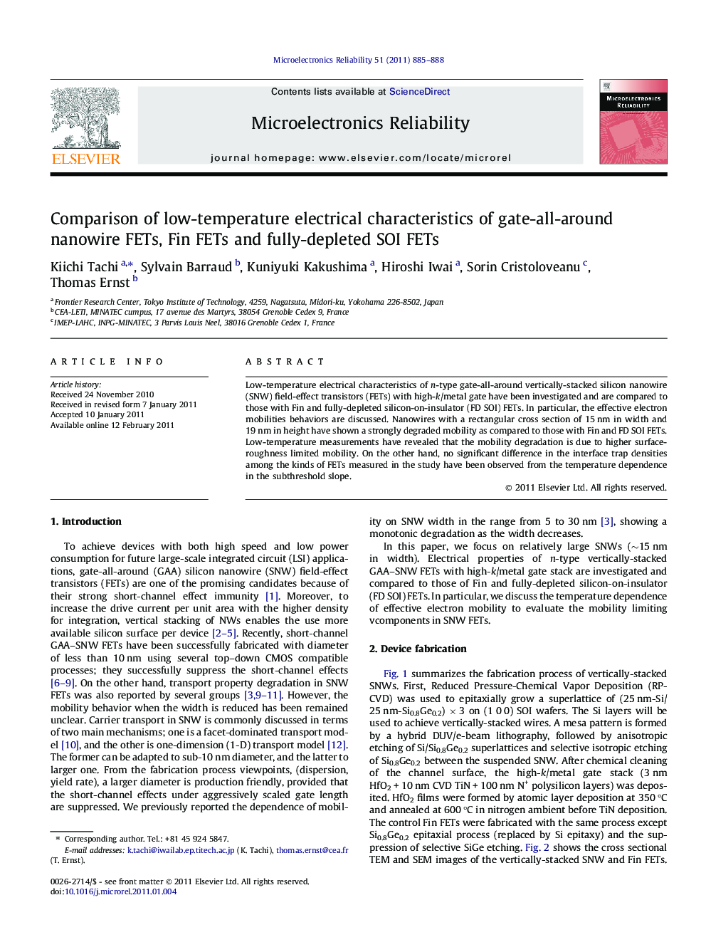 Comparison of low-temperature electrical characteristics of gate-all-around nanowire FETs, Fin FETs and fully-depleted SOI FETs