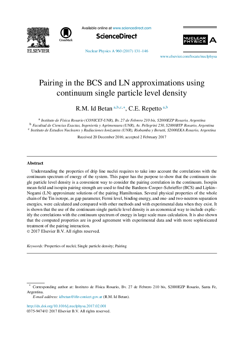 Pairing in the BCS and LN approximations using continuum single particle level density