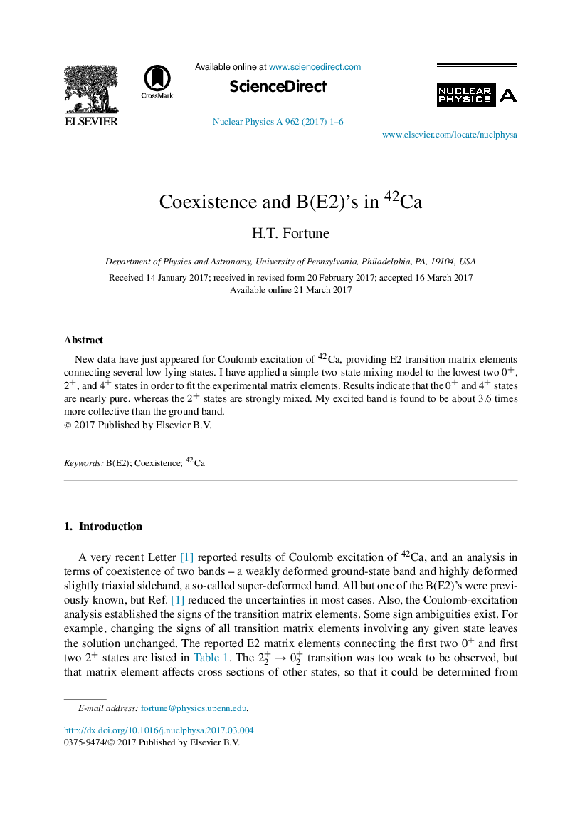 Coexistence and B(E2)'s in 42Ca