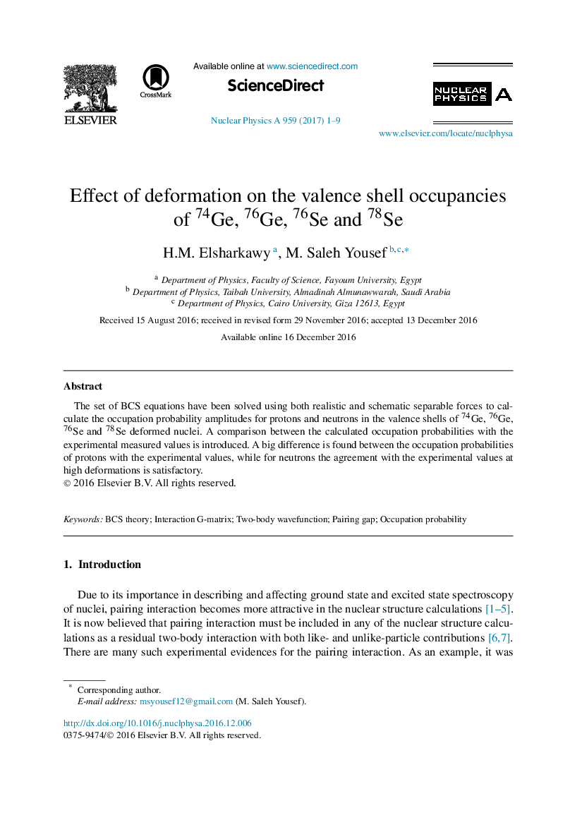 Effect of deformation on the valence shell occupancies of 74Ge, 76Ge, 76Se and 78Se