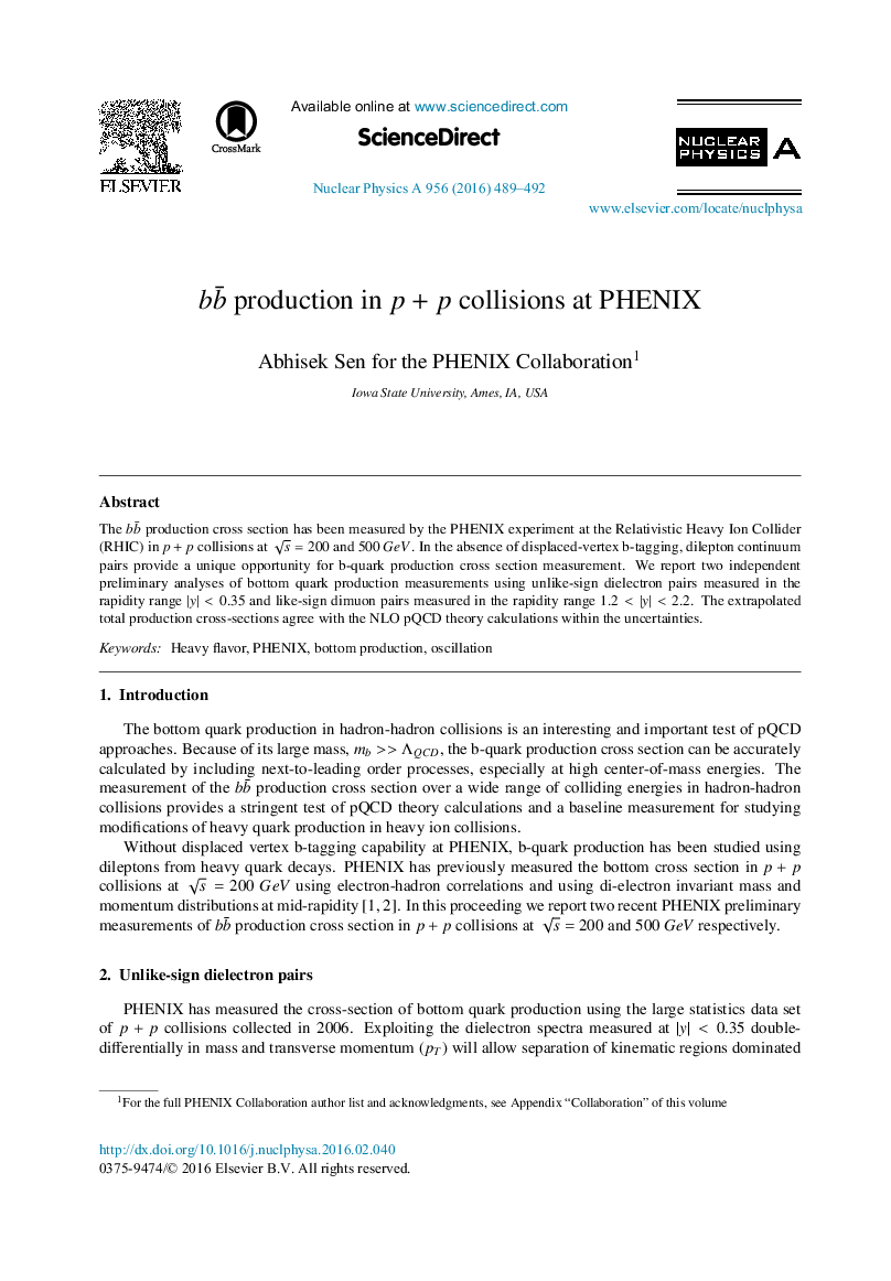 bbâ¾ production in p + p collisions at PHENIX