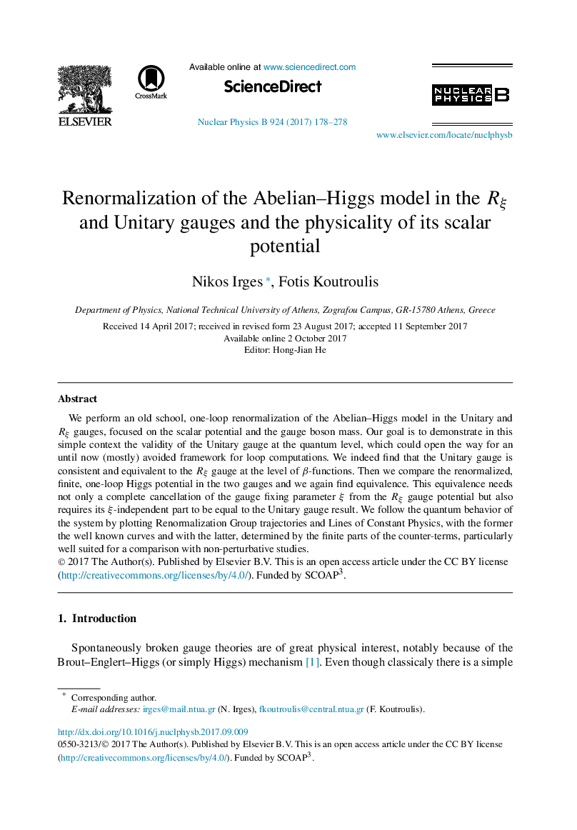 Renormalization of the Abelian-Higgs model in the RÎ¾ and Unitary gauges and the physicality of its scalar potential