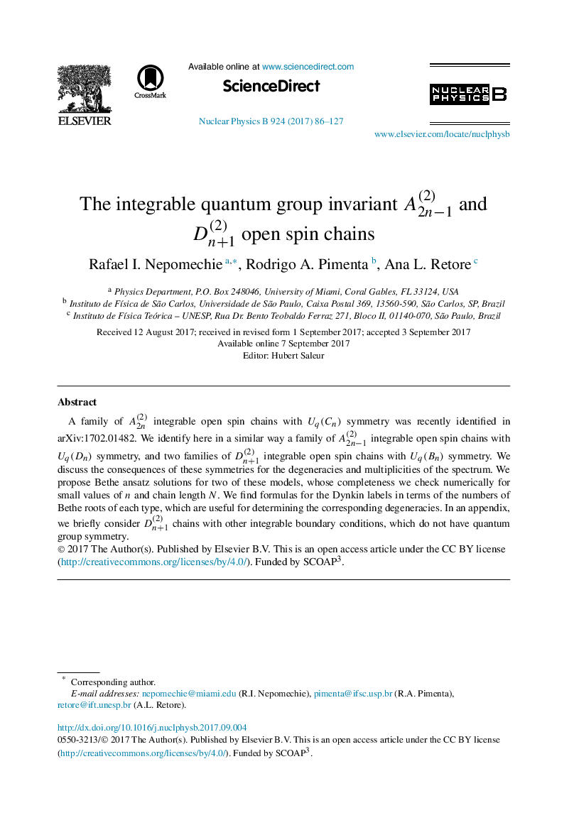 The integrable quantum group invariant A2nâ1(2) and Dn+1(2) open spin chains