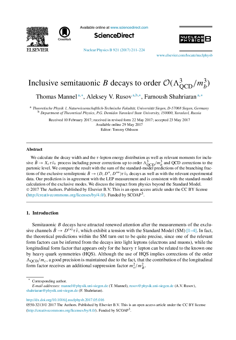 Inclusive semitauonic B decays to order O(ÎQCD3/mb3)
