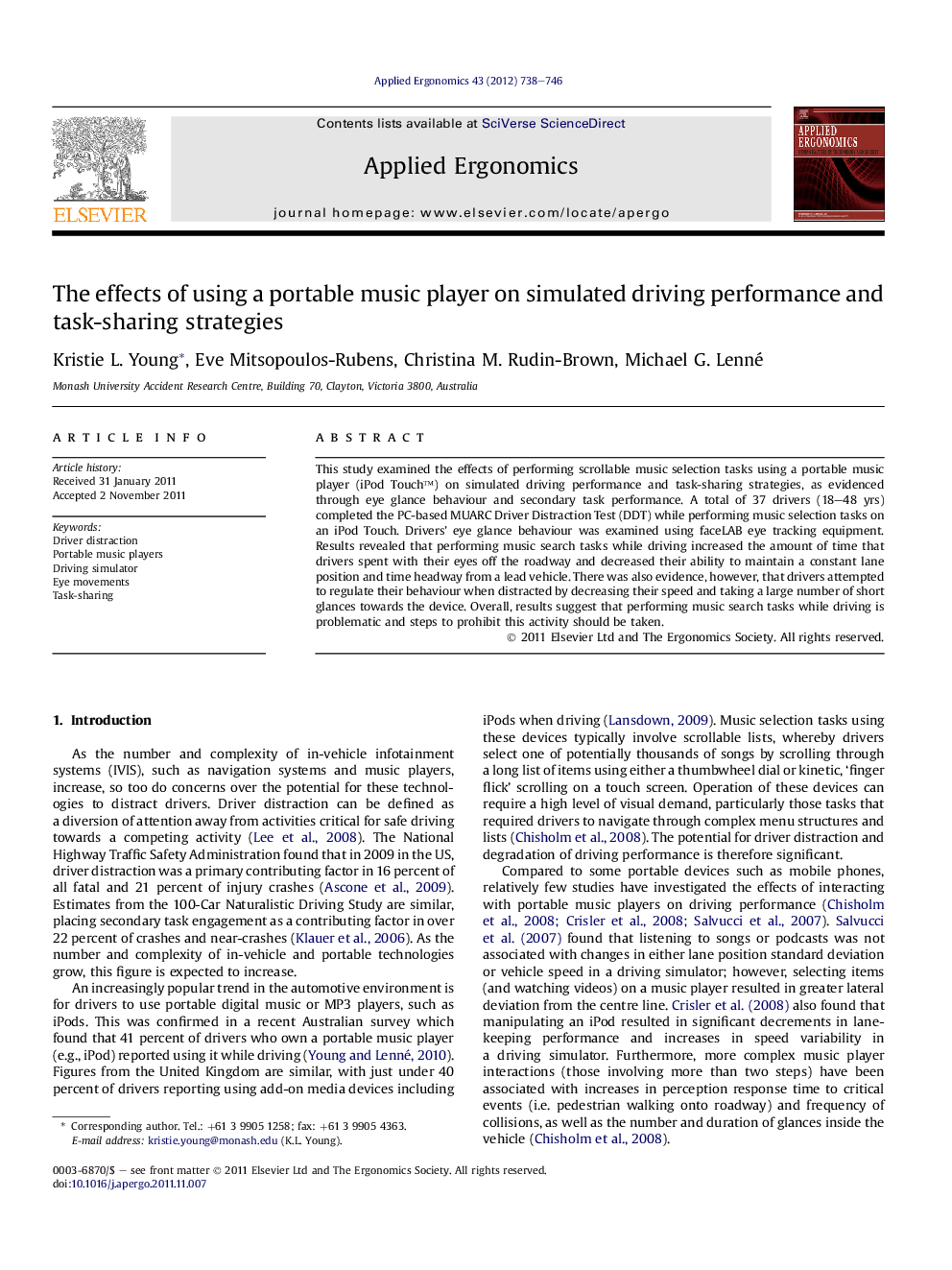 The effects of using a portable music player on simulated driving performance and task-sharing strategies