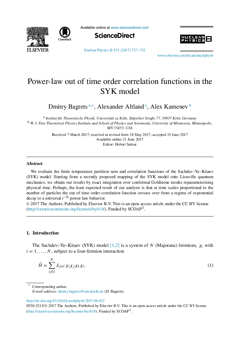 Power-law out of time order correlation functions in the SYK model
