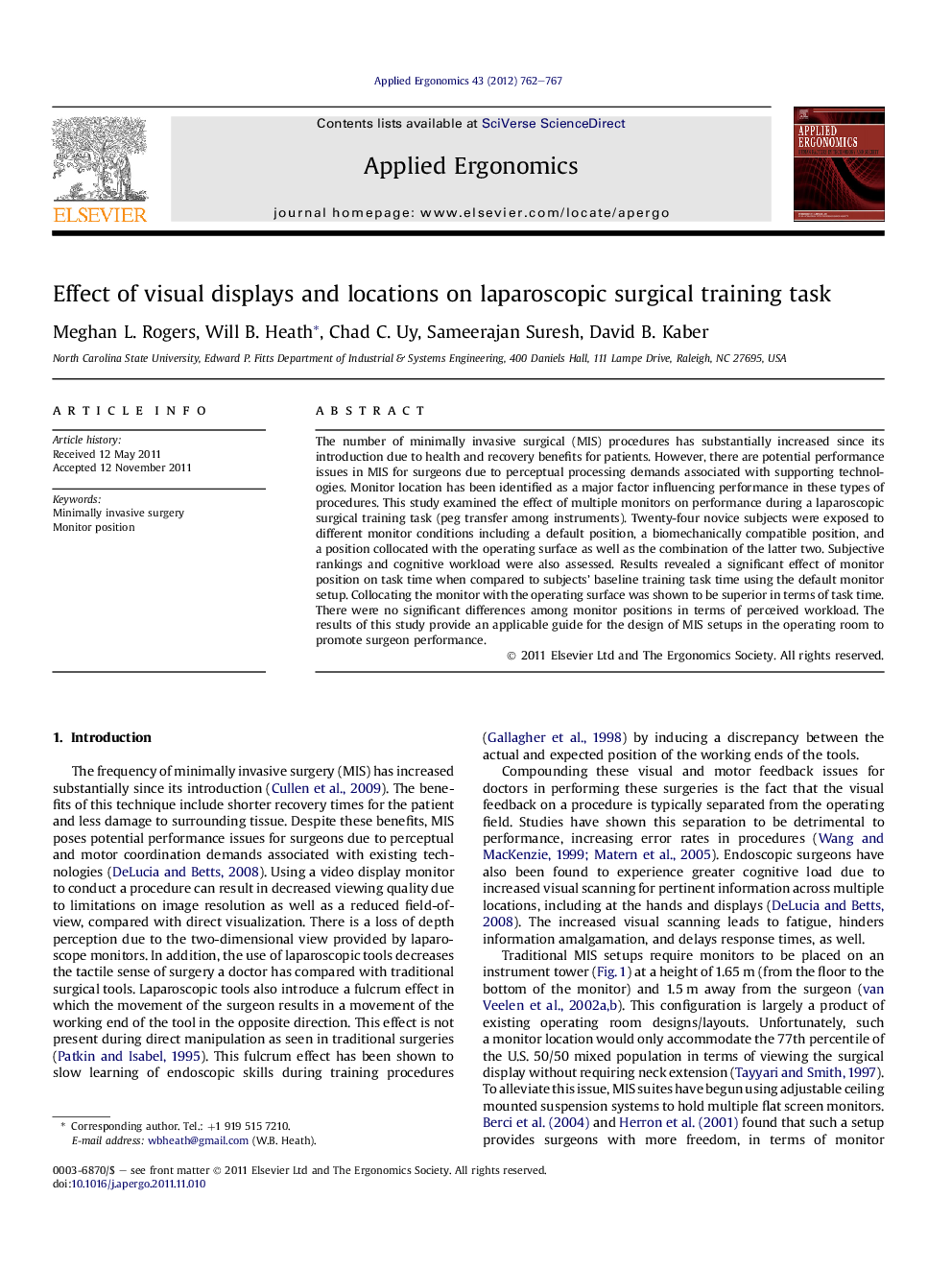 Effect of visual displays and locations on laparoscopic surgical training task