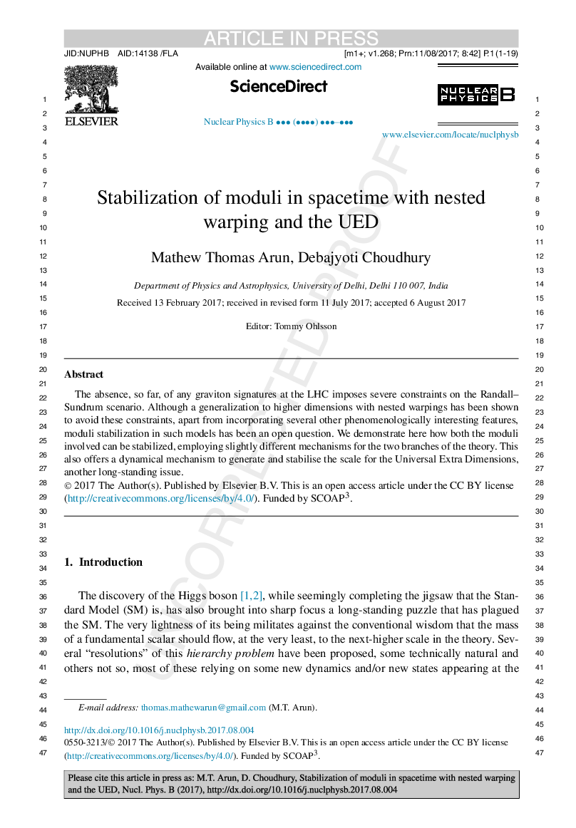 Stabilization of moduli in spacetime with nested warping and the UED