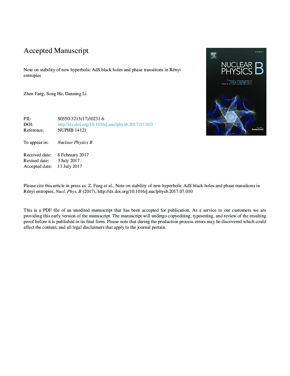 Note on stability of new hyperbolic AdS black holes and phase transitions in Rényi entropies