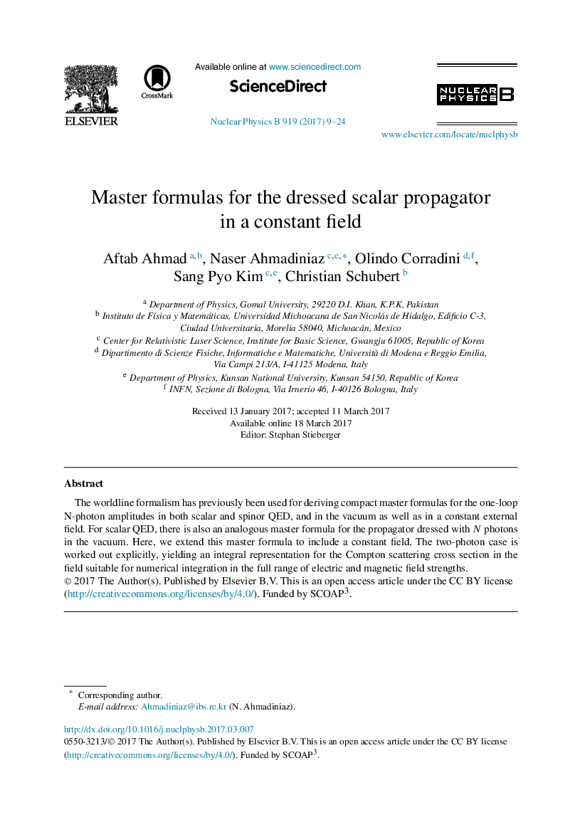 عکس صفحه اول مقاله: Master formulas for the dressed scalar propagator in a constant field Master formulas for the dressed scalar propagator in a constant field