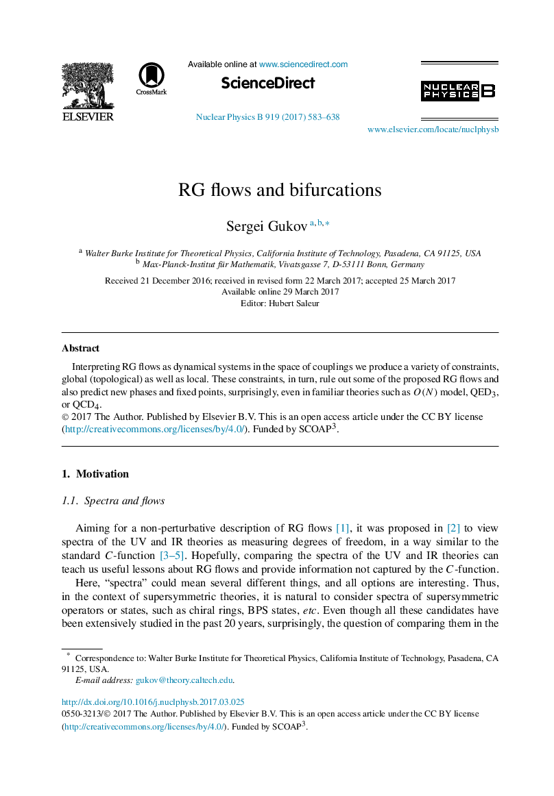 عکس صفحه اول مقاله: RG flows and bifurcations RG flows and bifurcations