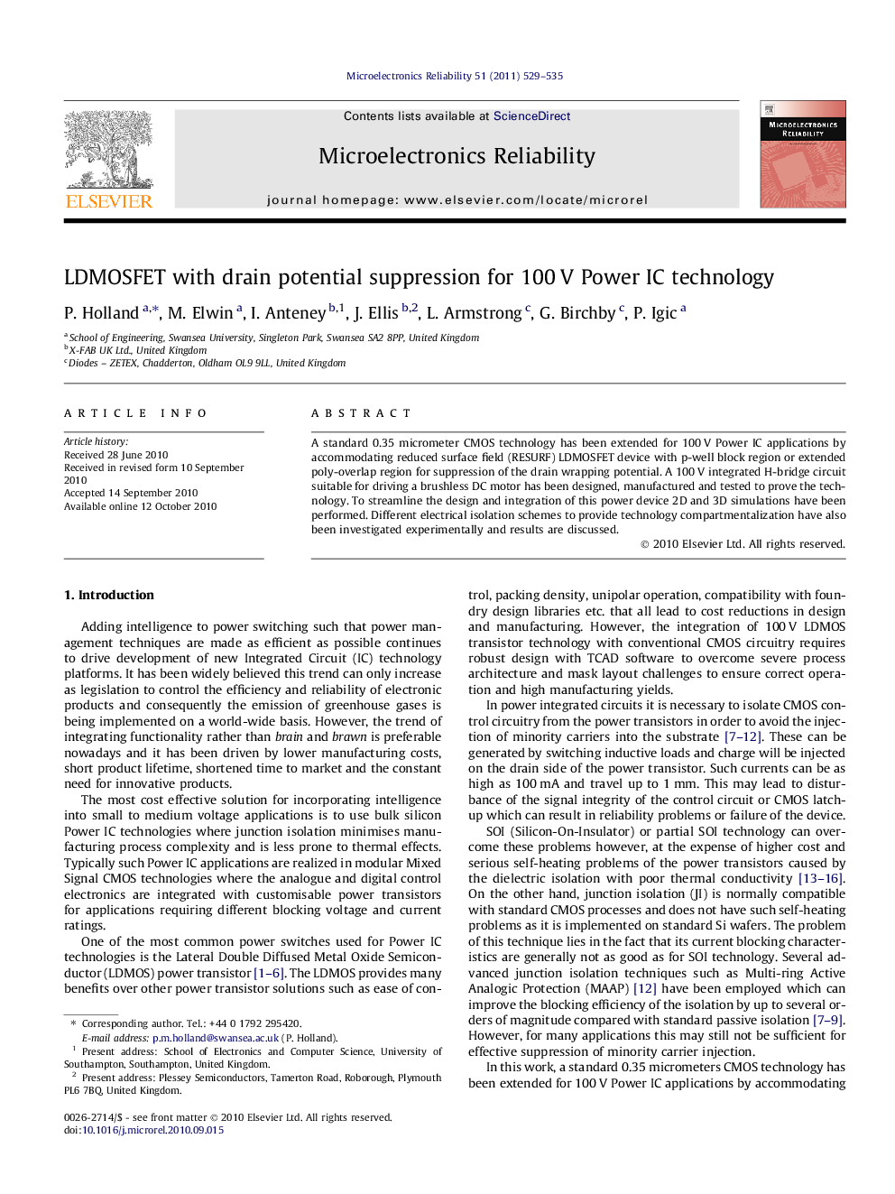 LDMOSFET with drain potential suppression for 100 V Power IC technology