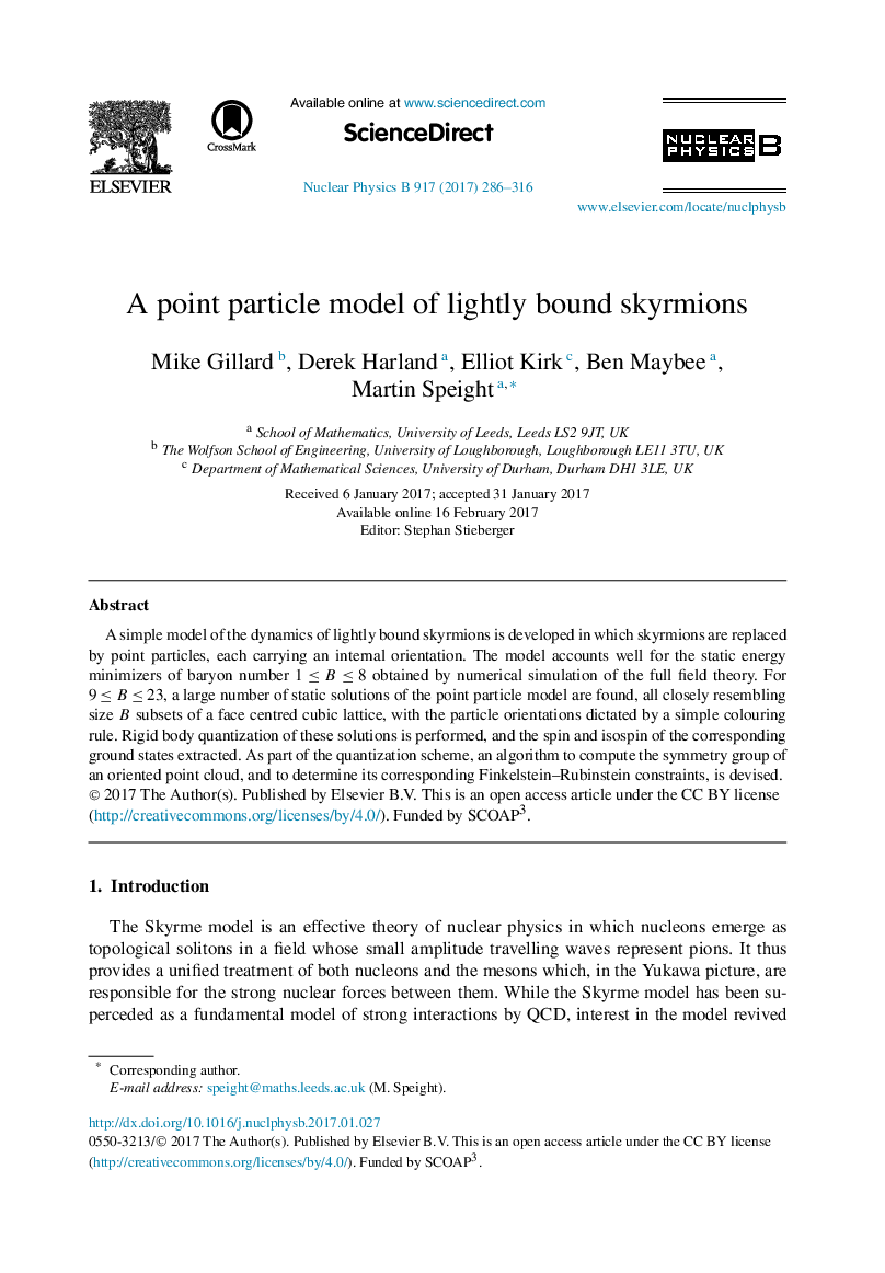 A point particle model of lightly bound skyrmions