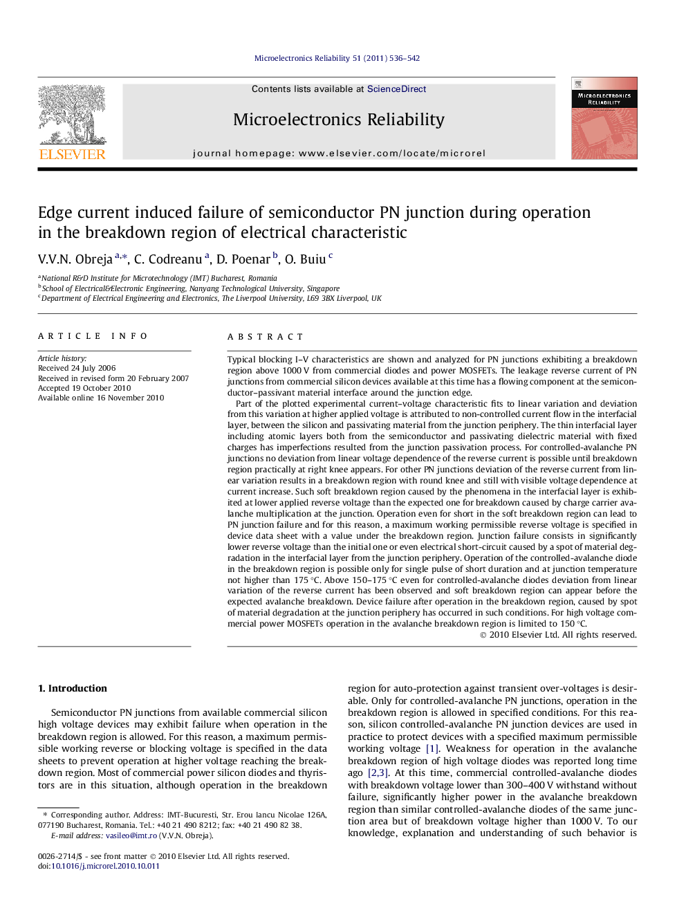Edge current induced failure of semiconductor PN junction during operation in the breakdown region of electrical characteristic