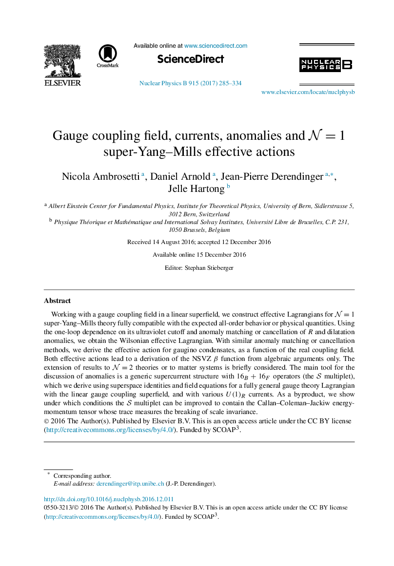 عکس صفحه اول مقاله: Gauge coupling field, currents, anomalies and N=1 super-Yang-Mills effective actions Gauge coupling field, currents, anomalies and N=1 super-Yang-Mills effective actions