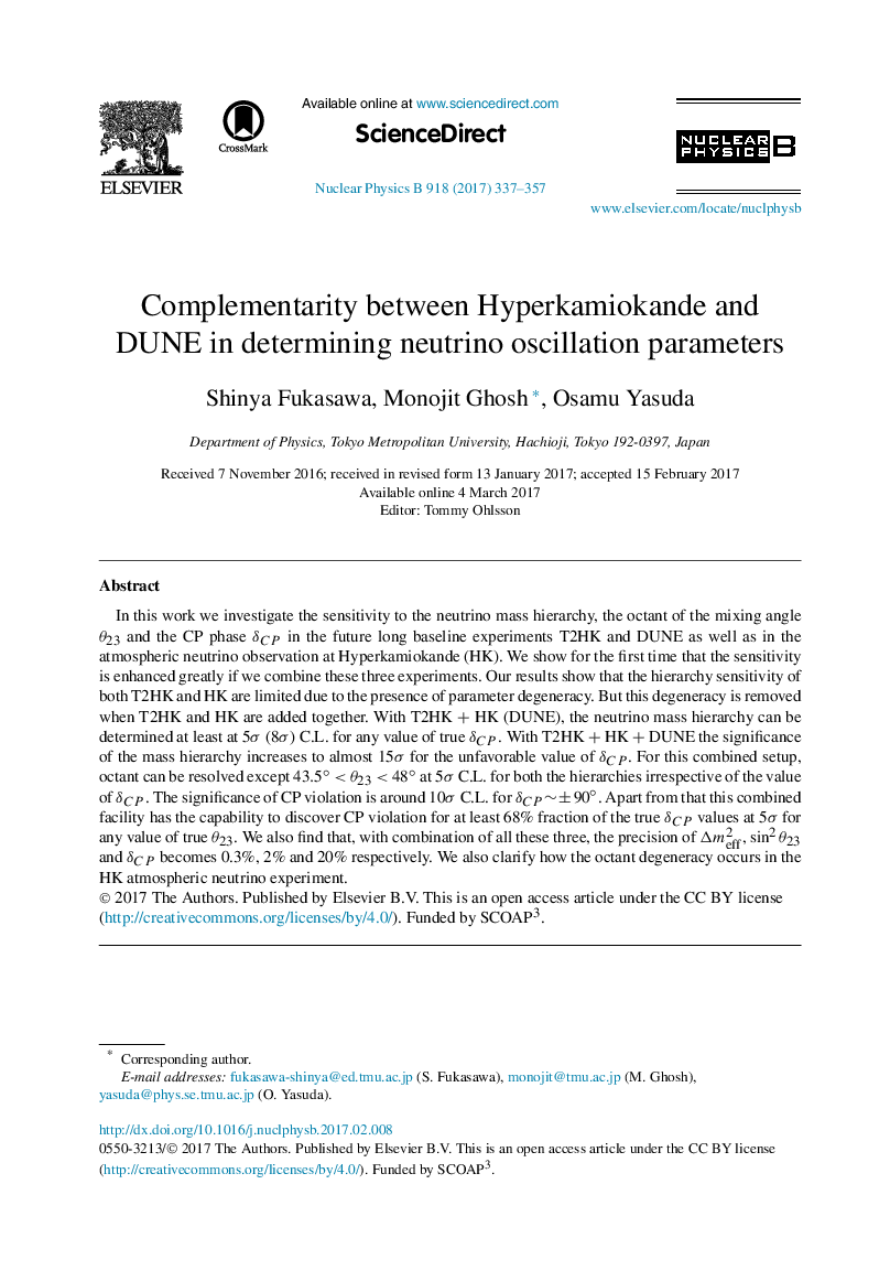 Complementarity between Hyperkamiokande and DUNE in determining neutrino oscillation parameters