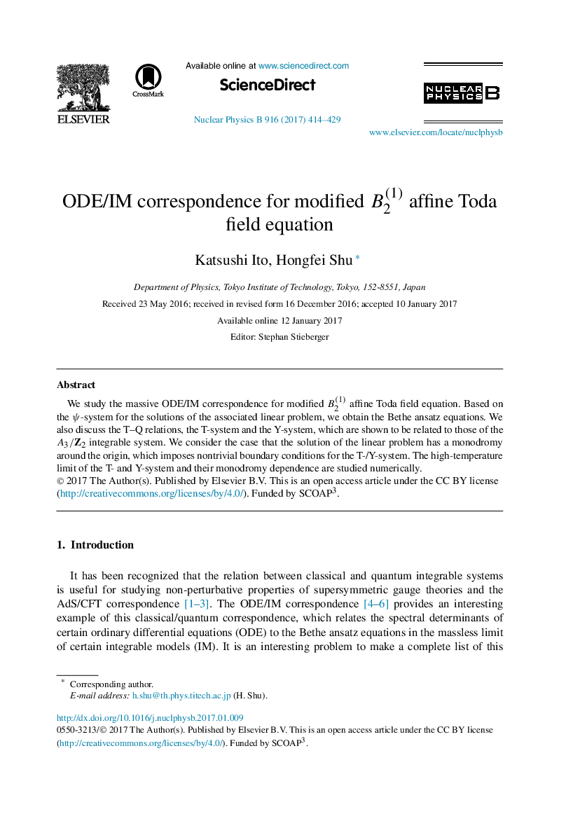 ODE/IM correspondence for modified B2(1) affine Toda field equation